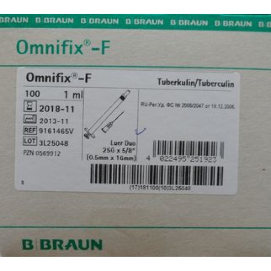 Strzykawka 1 ml tuberkulinowa Luer Duo B.BRAUN Omnifix-F z igłą 25G 0,5 x 16 100 szt