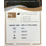 Igła Meso Needles do mezoterapii 27G 0,4 x 4 mm 100 szt