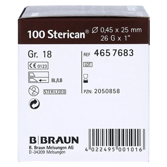 Igła B.BRAUN Sterican 26G 0,45 x 25 100 szt Igła B.BRAUN Sterican 26G 0,45 x 25 100 szt