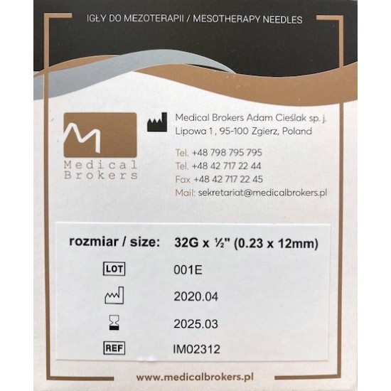Igła Meso Needles 32G 0,23 x 12 do mezoterapii 100 szt