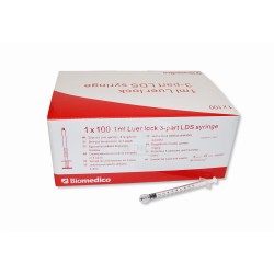 Strzykawka 1 ml 3-częściowa LDS Luer-Lock Biomedico 100 szt