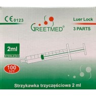 Strzykawka 2 ml 3-częściowa Luer-Lock GREETMED 100 szt