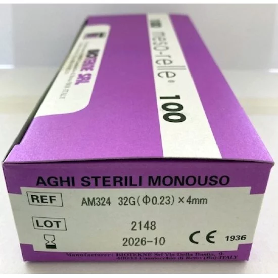 Igła MesoRelle 32G 0,23 x 4 do mezoterapii 100 szt Igła MesoRelle 32G 0,23 x 4 do mezoterapii 100 szt