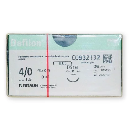 Nici chirurgiczne niewchłanialne B.BRAUN Dafilon DS16 4/0 45 cm 36 szt Nici chirurgiczne niewchłanialne B.BRAUN Dafilon DS16 4/0 45 cm 36 szt